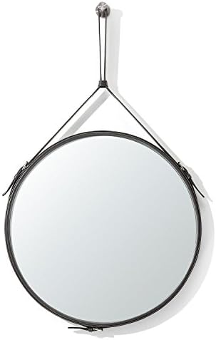 ranslen Rustic Hanging Wall Mirror Decorative 19.5 Inch Round Wall Mirror with Hanging Strap for Bathroom/Bedroom/Living Room Home Decor (Dark Grey)
