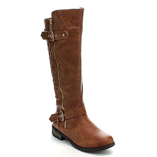 Forever Mango-21 Women's Winkle Back Shaft Side Zip Knee High Flat Riding Boots Tan 8.5