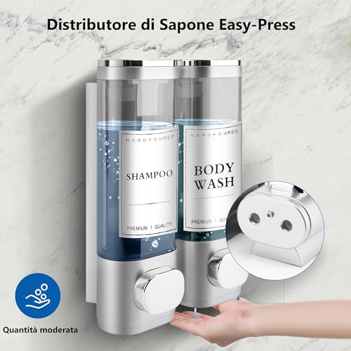 MEKOTRIN Bathroom Soap Dispenser, Hand Wall Soap Dispenser with Waterproof Label for Kitchens Bathrooms (Silver)