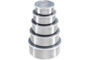 5Pcs/set Salad Bowl Stackable Stainless Steel Mixing Set with Lid Storage Bowl Whisking Bowl for Serving/Cooking/Baking/Stora