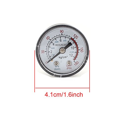 LDEXIN 2pcs 0~180PSI Dial Utility Pressure Gauge for Air Compressor Water Oil Gas Center Back Mount 0.9/0.35inch Thread Diameter,4.1cm/1.6inch Diameter