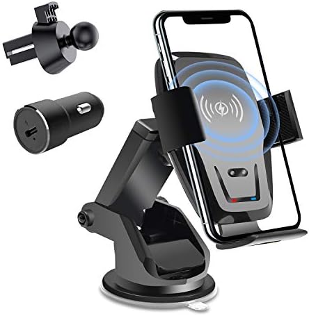 Wireless Car Charger, Qi Auto-Clamping Air Vent Dashboard Car Phone Holder & QC3.0 Car Charger, 10W Compatible for Galaxy S10/S10+/S9,Charging for iPhone 11/11 Pro/11 Pro Max/XSMax/XS/XR/X/8P/8