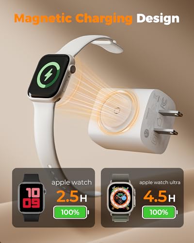 TESSAN Cargador para Apple Watch 3 en 1, PD 20W Cargador USB C Magnético con Dos USB Puertos, Cargador Inalámbrico Compatible with iPhone, AirPods, iWatch SE/S7/S8/S9/S10/S11 Series