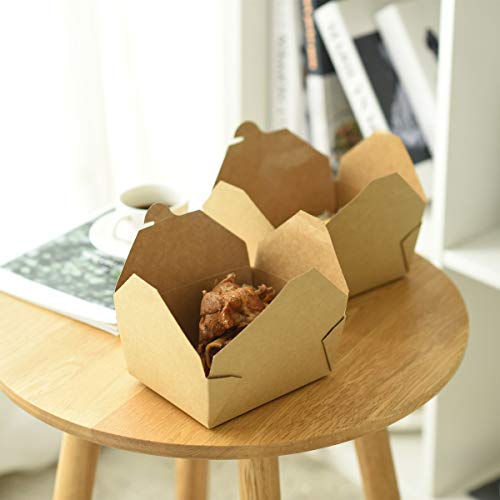 Take Out Boxes 45 Oz Chinese Take Out Containers 40 Pack Microwaveble Folding Natural Kraft Food Box Meal Prep Containers for Food Take Out Boxes Ideal Leak and Grease Resistant for Restaurants