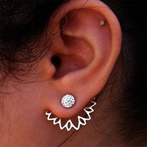 UNKE Sunflower With Single Row Drilling Rhinestone Womens Stud Earrings ,Sliver