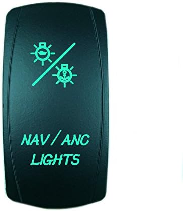 QUNQI STAR 5 pin Laser Backlit Rocker Switch NAV / ANC LIGHTS 20A 12V On/off LED Light Toggle Switch (Green)