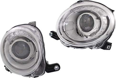 Headlight Assembly Compatible With 1217 Fiat 500 Halogen Clear Lens With Bulbs Pair Capa Certified Driver And Passenger Side