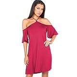 Dreaweet Women's Cut Out Trumpet Sleeve Strap Off Shoulder Casual Loose Dress