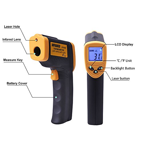 KT THERMO Infrared Thermometer Non-contact Digital Laser Thermometer gun -58~716℉ (-50~380℃), Yellow and Black,DT83800