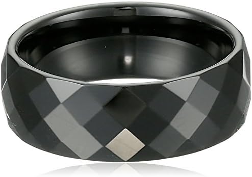 Black Ceramic Ring by CERAMIC GESTALT - 8mm . Faceted Design. (Size 5 to 14).
