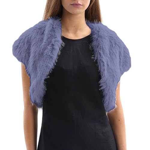 Amazhiyu Damenweste aus Kunstfell, ärmellos, Kunstfell-Bolero, Bolero, Kappenärmel, Crop-Cardigan vorne offen, Cardigan für Abendkleid, violett, 38