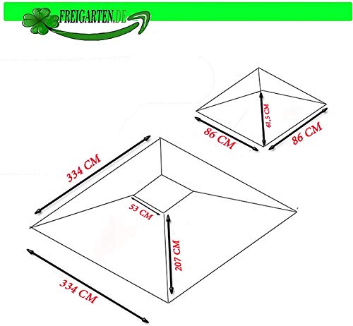 freigarten.de Ersatzdach für Pavillon 334 cm x 334 cm Sand Antik Pavillon Wasserdicht Material: Panama PCV Soft 370g/m²… – Bild 3