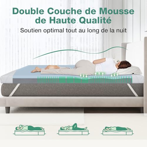 Novilla Surmatelas 160x200, 5CM, Surmatelas en Mousse à Mémoire de Forme Gel, Mousse en Matériau Bambou, Évacuation de L'humidité, Avec Design Antidérapant et Certification de Sécurité, Lavable | 2" Memory Foam Mattress Topper, Machine Washable Cover, 4 Elastic Fastening Straps