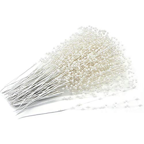 Fodattm 100 Stems Imitation Pearl Sticks Beaded String for Crafts Spray Beads Wire Stems DIY Accessories Christmas Garland Wedding Bridal Flower Bouquet Party Table Decor (White) - Thumbnail 7