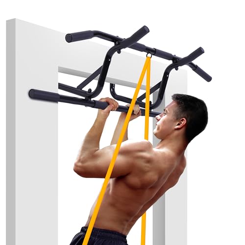 AthleticPro Klimmzugstange für Türrahmen ohne Bohren zum Einhängen – Stabile Pull Up Bar & Türreck für Zuhause [bis 90cm breite Tür] – Für Klimmzüge, 