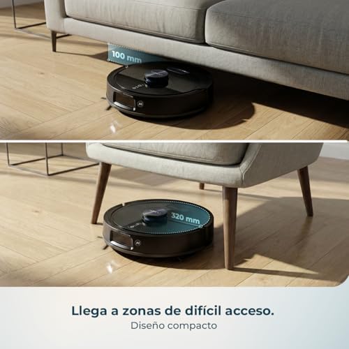 Robot Aspirador y Friegasuelos con Base Autovaciado e IA Conga Y90 Dark. Navegación Láser, 25000Pa, Autonomía 240min, Cepillo Silicona para Mascotas, Bolsa de Polvo 3L, Bluetooth y WiFi, App