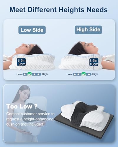 HOMCA Neck and Neck Pillow, Ergonomic Memory Foam Pillow, Side Sleeper, Back and Mouth Down Pillow, 60 x 40 x 9/10 cm