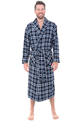 Alexander Del Rossa Mens Flannel Robe, Soft Cotton Bathrobe, Medium Black and Blue Plaid (A0707P26MD)