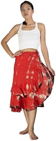 Siam Secrets Gypsy Wrap Around Skirt 2-Tiered Real Tie Dye 6 Options Red