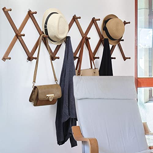WEBI Accordion Wall Hanger,Expandable Wooden Coat Rack Wall Mounted,Accordion Hat Rack for Wall