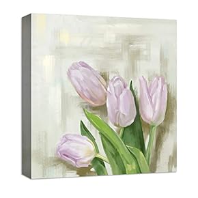 Canvas Wall Art Beautiful Tulip Flowers Painting Artwork for Home Prints Framed - 12x12 inches