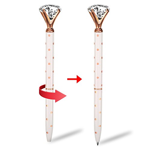 Diamond Ballpoint Pen - (5 Pack) Rose Gold Pens with Big Diamond/Crystal and Metal Ball-Point Fun Bling Crystal Pen for Stylish Fancy Office Supplies, Black Ink