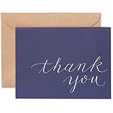 American Greetings Navy Blue Thank-You Cards and Brown Kraft-Style Envelopes, 50-Count