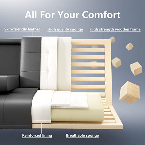 JUMMICO Futon Sofa Bed Faux Leather Couch Bed Modern Convertible