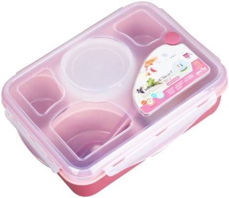 Plastic 5 Grid Microwave Multicellular Bento Lunch Box (Pink)