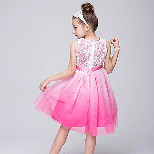 ZAH Girl Dress Kids Ruffles Lace Party Wedding Dresses(Pink,3-4Y) - Thumbnail 4