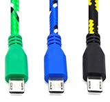 One Again 3M 10 Feet Round Braided Nylon Micro USB 2.0 Data Cable for Samsung Galaxy S6 S4 S3 S2 G9209/4/3/2 Note 1/2/4 Tab, LG Optimus G3, HTC ONE/M8/M9/X, PDA X-BOX, NOKIA Lumia, Xbox One, Motorola X/ ATRIX, Google Nexus 4/5/6/7/10, Blackberry and other Android Smart Phone and Tablet (Blue Green Black) 3 Color