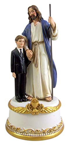 Boy's First Communion Jesus and Child Commemorative Music Figurine Box, 7 1/2 Inches