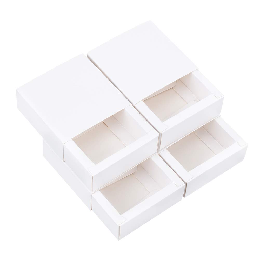 BENECREAT 30 Pack Kraft Paper Drawer Box 8.5x8.5x3.5cm White Soap Jewelry Candy Boxes Small Gift Boxes for Gift Wrapping, Wedding, Party Favors
