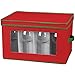 Household Essentials Holiday Wine Glass Storage Box, Strong Frame and Handles, Windowed Panel, Fully Removable Lid, Stackable and Foldable, Perfect for Wider Stemware, Red with Green Trim