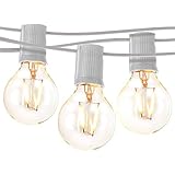 Brightech Ambience Pro - LED Outdoor Globe String Lights - Hanging 1W Vintage Edison Bulbs - Waterproof Patio Lights Create Cafe Ambience On Your Balcony - 26 Ft - White