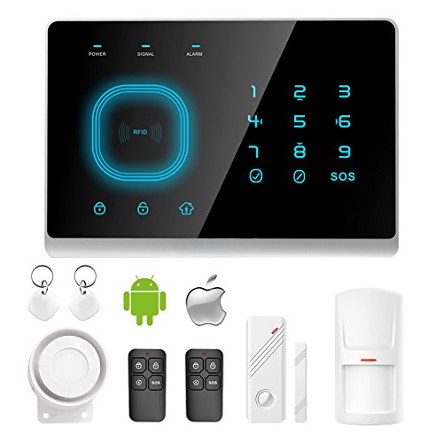 Eray M2G Wireless Cellular GSM Home Burglar Security Alarm System with 1pc Motion Detector, 1pc Door Sensor, 2pcs Remote contorl and More for Complete Security