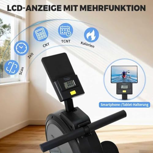 Rudergerät für Zuhause, Magnetisches Rudergerät mit 16 verstellbaren Widerstandsstufen, LCD-Display und Smartphone-Halter, NV-1791