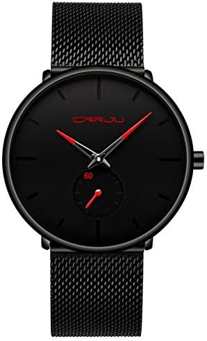 Mens Watch Ultra Thin Wrist Watches for Men Fashion Waterproof Dress Stainless Steel Band/Leather Strap