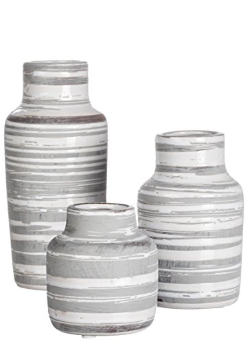 Sullivans Set of 3 Ceramic White and Gray Bottles or Vases Various Sizes