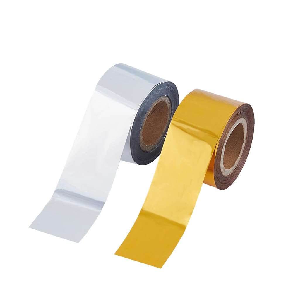 SUPERFINDINGS 2 Colors 60m/Roll PET Hot Foil Transfer Roll Hot Foil Stamping Paper 3cm Width Metallic Heat Transfer Foil Papers for Foil Quill/Heat Foil Pen Craft Scrapbooking Card Making