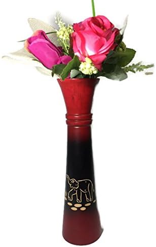 Upluck Elephant Carve Red Pattern Mango Wood Elegant Vase Holding Flowers for Living Room Hotel Wedding Home Decor