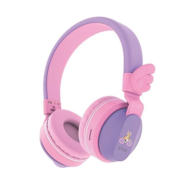 Headphones-Riwbox-BT05-Wings-Kids-Headphones-Wireless-Bluetooth-Over-Ear-85dB103db-Volume-Control-Children-Foldable-Headphones-with-MicTF-Card-Compatible-with-TabletSmartphoneSchool-PurplePink Headphones, Riwbox BT05 Wings Kids Headphones Wireless Bluetooth Over Ear 85dB/103db Volume Control Children Foldable…