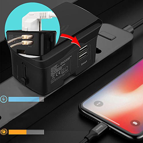 40000KM Travel Adapter with Wireless Charger Pad Universal All-in-one Plug Charger Adapter For 1500W High Power Appliances Dual Smart USB Port SW6207 (Black)