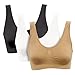 Womens Genie Bra Seamless 3-Pack - Neutral Color Comfort Sports Bras - Set of 3 Black, White, Beige Bras - Large