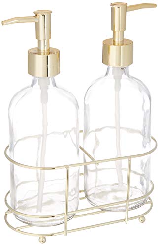 image for Circleware 32465 Duo Gold Dispenser Accent Bottle Pumps in Metal Caddy