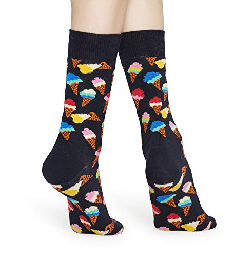 Happy Socks, Colorful Premium Cotton Food Themed Socks for Men and Women, Ice Cream, Black, 10-13