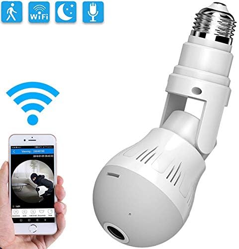 Wireless 360 Security Camera, Hidden Fish Eye Security, Hidden Fish Eye Security Camera IP Light Bulb, Home Monitoring Security System, Motion Detection and Two Way Talking for iPhone/Android Phone/IP
