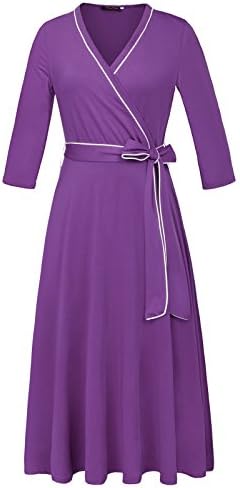 Hanna Nikole Women's Plus Size V-Neck 3/4 Sleeves Evening Swing Dress with Belt