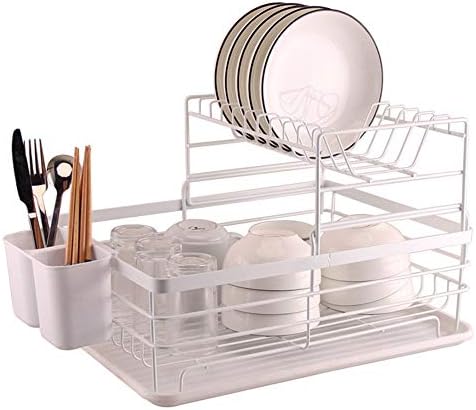 OTENGD 2-Tier Dish Bowl Dryer Rack, Steel Metal Frame Rust Resistant Finish Mugs Holder, Cups, Dishes Drainer, Cabinet and Pantry Organization, for Kitchen Counter