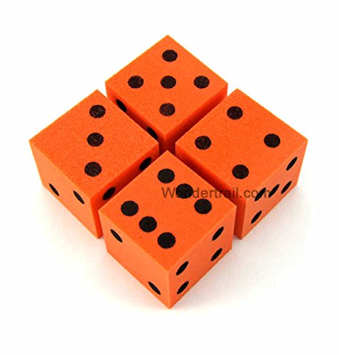 WKP10931E4 Orange Foam Dice with Black Pips D6 25mm (1in) Pack of 4 Dice Koplow Games